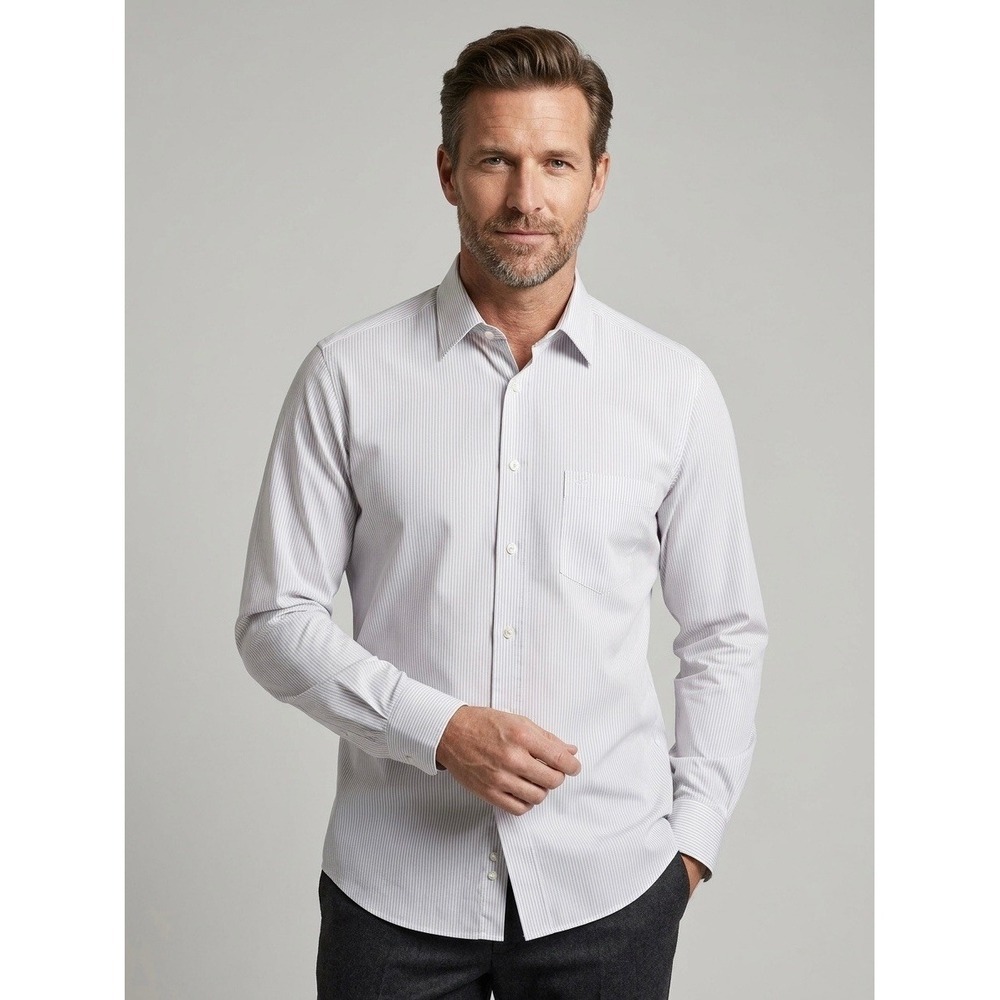 Giorgio Armani Le Collezioni Grey White 100% Cotton Pinstripe Button Down Shirt